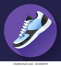 fitness sneakers shoes for training running shoe flat design with long shadow. Fitness app