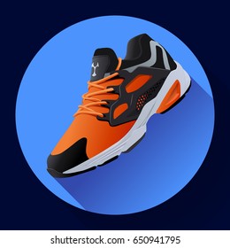 fitness sneakers shoes for training running shoe flat design with long shadow. Fitness app