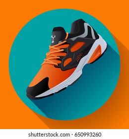 fitness sneakers shoes for training running shoe flat design with long shadow. Fitness app