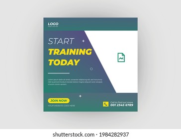 Fitness social media post design. Gym social media post design. Fitness studio banner poster flyer template. Gym flyer design.