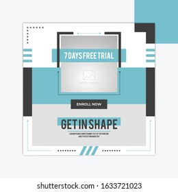 Fitness Social Media Post Template.Gym Banner Design For Instagram