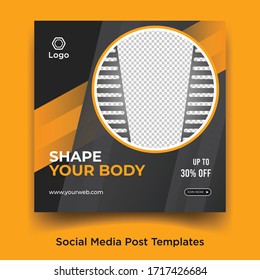 Fitness social media post, web banner template. Promotional banner for social media post