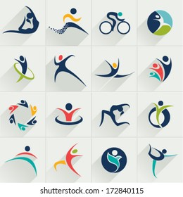 Fitness social relationship sport people and communication web Icons set and vector logos 