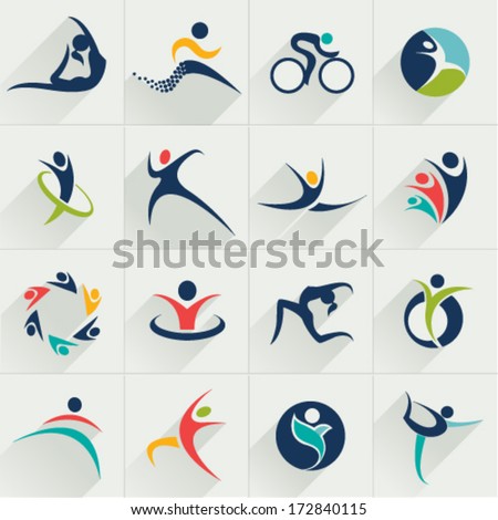 Fitness social relationship sport people and communication web Icons set and vector logos 