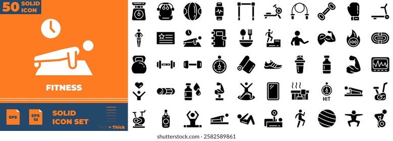 Fitness Solid Editable Icons set. Vector illustration in modern thin solid style of fitness icons: sport, gym, yoga, etc