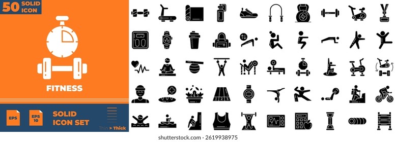 Fitness Solid Editable Icons set. Vector illustration in modern thin solid style of fitness icons: Sport, lifestyle, diet, etc