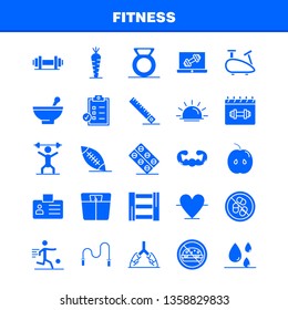 Fitness Solid Glyph Icons Set For Infographics, Mobile UX/UI Kit And Print Design. Include: Apple, Food, Fitness, Blood, Droop, Fitness, Id Card, Icon Set - Vector