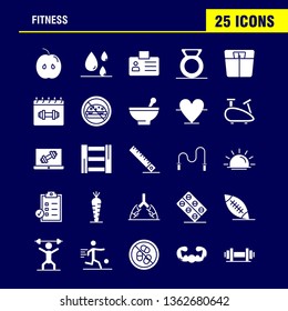 Fitness Solid Glyph Icons Set For Infographics, Mobile UX/UI Kit And Print Design. Include: Apple, Food, Fitness, Blood, Droop, Fitness, Id Card, Icon Set - Vector