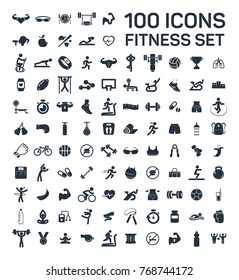 fitness and sport 100 isolated icons set on white background - Shutterstock ID 768744172