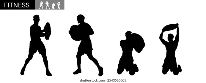 Fitness sport activity vector silhouette. Isolated on white backgound.