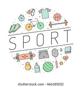Fitness and sport circle illustration. Clean and simple outline design.