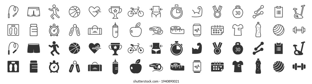 Fitness and sport excellent icons collection in two different styles