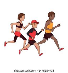 fitness sport excercise lifestyle friends running cartoon vector illustration graphic design
