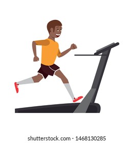 fitness sport excercise lifestyle man running over walking machine isolated cartoon vector illustration graphic design