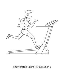 fitness sport excercise lifestyle woman running over walking machine cartoon vector illustration graphic design