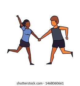 fitness sport exercise lifestyle, couple doing stretching for workout, gym and yoga training cartoon vector illustration graphic design