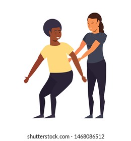 fitness sport exercise lifestyle, couple doing stretching for workout, gym and yoga training cartoon vector illustration graphic design