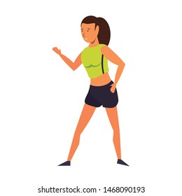 fitness sport exercise lifestyle, woman doing stretching for workout, gym and yoga training cartoon vector illustration graphic design