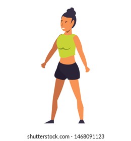 fitness sport exercise lifestyle, woman doing stretching for workout, gym and yoga training cartoon vector illustration graphic design