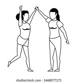 fitness sport exercise lifestyle, women doing stretching for workout, gym and yoga training cartoon vector illustration graphic design