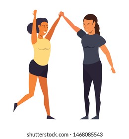 fitness sport exercise lifestyle, women doing stretching for workout, gym and yoga training cartoon vector illustration graphic design