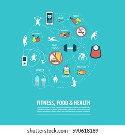 fitness, sport, food  and health concept