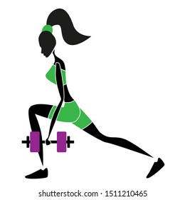 Fitness sport girl with weights. Girl sport icon. Vector illustration