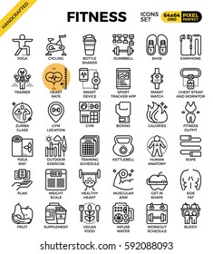 Fitness, sport, gym, health detailed line icons set in modern line icon style concept for ui, ux, web, app design