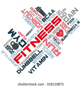 Fitness, sport, gym, lifestyle health concept.  Word and Icon Cloud. Motivation. T-shirt design. Typography. Creative poster design.