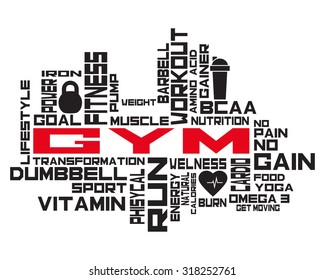 Fitness, sport, gym, lifestyle health concept.  Word and Icon Cloud. Motivation. T-shirt design. Typography. Creative poster design. Motivation.