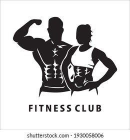 Fitness sport gym logo bodybuilder with big muscles posing isolated template vector