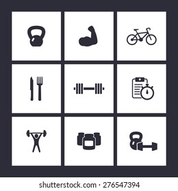 fitness, sport, gym square flat icons, vector illustration, eps10, easy to edit