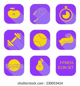 Fitness sport and health flat design icons set. Template elements for web and mobile applications