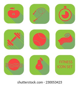 Fitness sport and health flat design icons set. Template elements for web and mobile applications