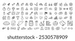 Fitness, sport and health icons doodle hand drawn set. Healthy lifestyle isolated symbols. Vector illustration