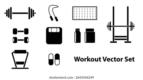 Fitness, esporte e ícones de saúde rabiscar conjunto desenhado à mão. Estilo de vida saudável símbolos isolados. Ilustração vetorial
