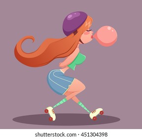 Fitness, sport, health and lifestyle concept - young redhair girl skating. Vector illustration