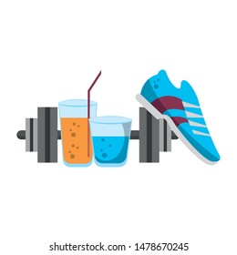 fitness sport heatlhy lifestyle, gym and healthydiet objects cartoon vector illustration graphic design