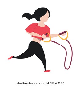 fitness sport heatlhy lifestyle, woman doing workout exercise routine cartoon vector illustration graphic design