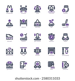 Fitness Sport Icon pack for your website, mobile, presentation, and logo design. Fitness Sport Icon dual tone design. Vector graphics illustration and editable stroke.