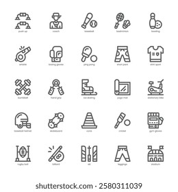Fitness Sport Icon pack for your website, mobile, presentation, and logo design. Fitness Sport Icon outline design. Vector graphics illustration and editable stroke.