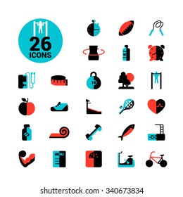 Fitness and sport icon set healthy life flat vector illustration