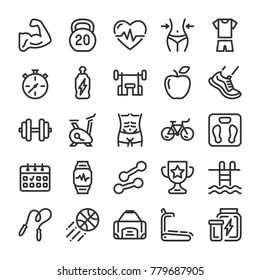 Fitness and sport icons set. Healthy lifestyle symbols. Line style - Shutterstock ID 779687905