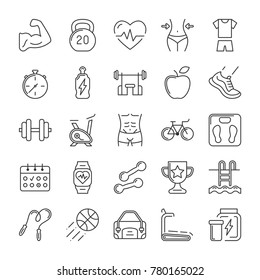 Fitness and sport icons set. Healthy lifestyle symbols. Line style