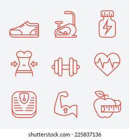 Fitness and sport icons, thin line style, modern flat design