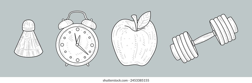 Fitness and Sport Lifestyle Hand Drawn Sketch Vector Set