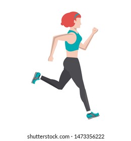 fitness sport lifestyle workout, redhead woman running isolated cartoon vector illustration graphic design