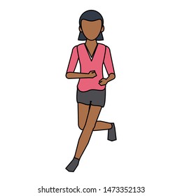 fitness sport lifestyle workout, woman running isolated cartoon vector illustration graphic design