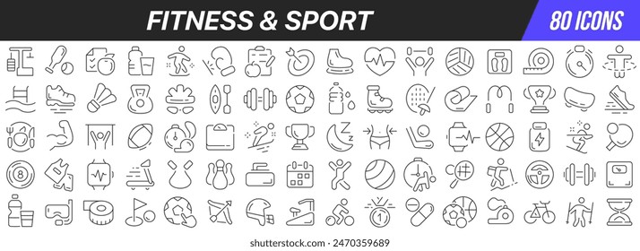 Fitness and sport line icons collection. Big UI icon set in a flat design. Thin outline icons pack. Vector illustration EPS10