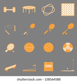 Fitness sport orange color icons on gray background, stock vector